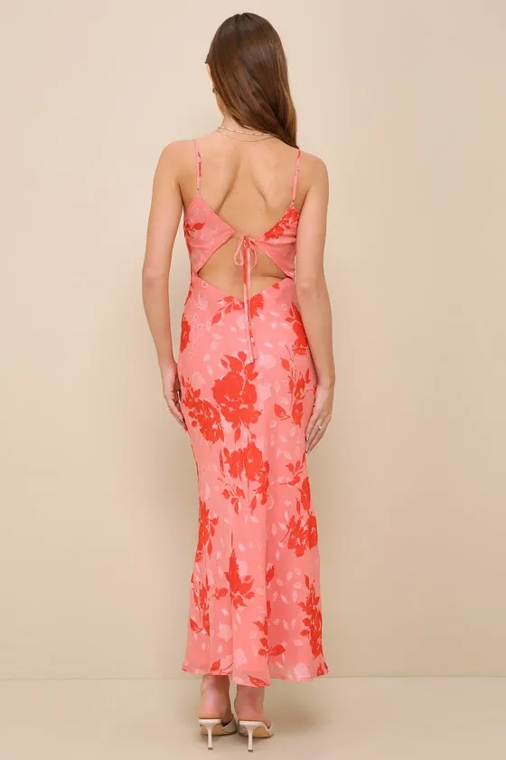 Caught Your Interest Pink Floral Burnout Lace Cutout Maxi Dress sold by Lulus product image thumbnail 2