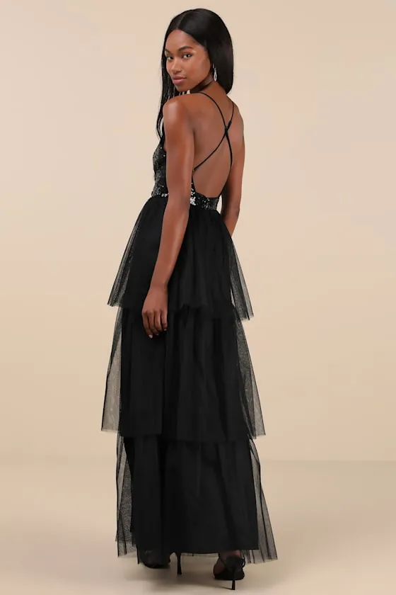 Maydon Black Tulle Sequin Tiered Maxi Dress sold by Lulus product image thumbnail 2