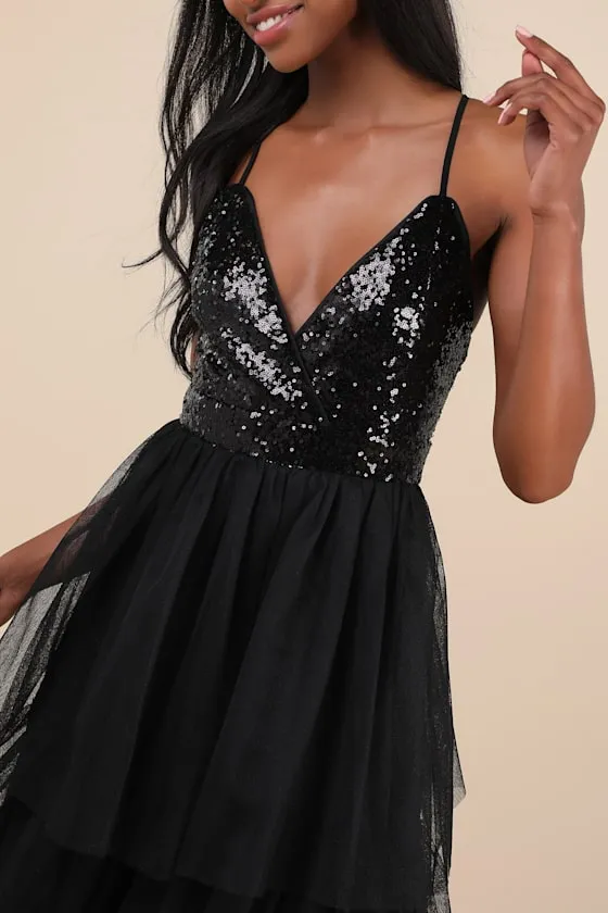 Maydon Black Tulle Sequin Tiered Maxi Dress sold by Lulus product image thumbnail 4