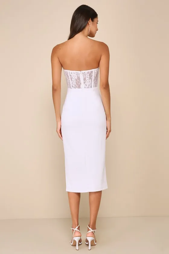 Exquisitely Sultry White Lace Strapless Bustier Midi Dress sold by Lulus product image thumbnail 3