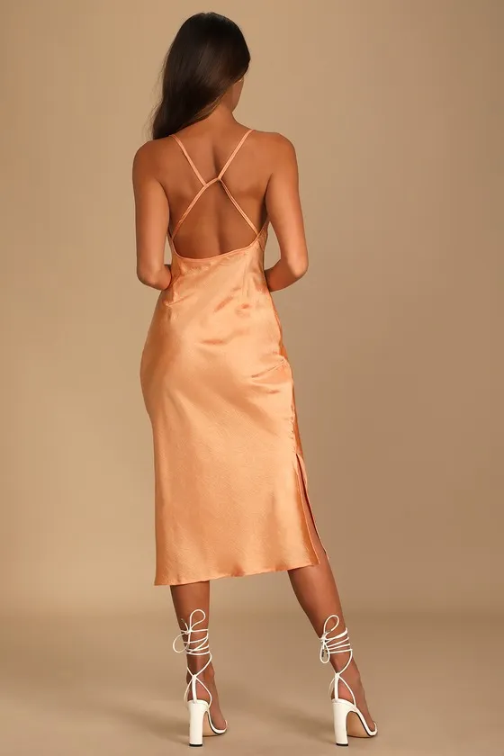Lowe Light Orange Strappy Midi Dress sold by Lulus