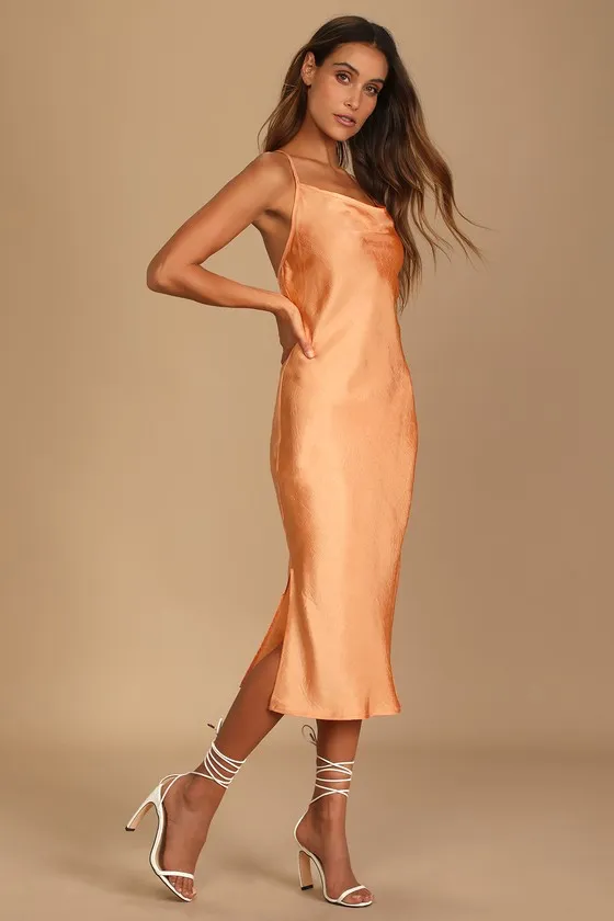 Lowe Light Orange Strappy Midi Dress sold by Lulus product image thumbnail 2