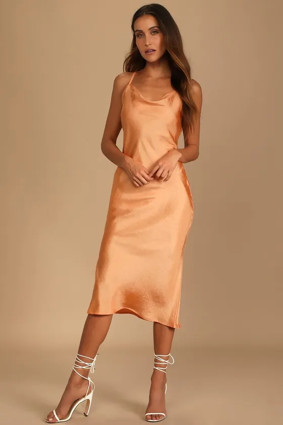 Lowe Light Orange Strappy Midi Dress sold by Lulus product image thumbnail 3