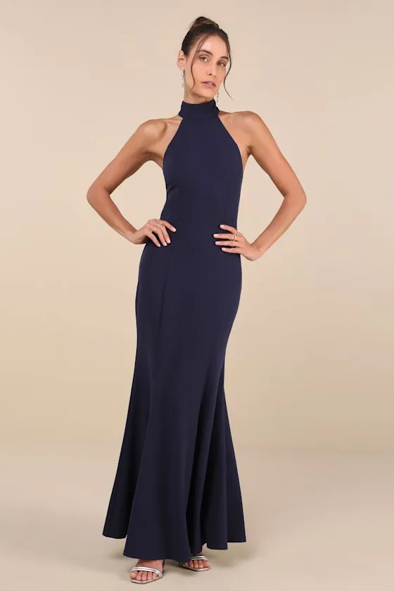 Exceptional Reputation Navy Backless Mermaid Maxi Dress sold by Lulus product image thumbnail 2