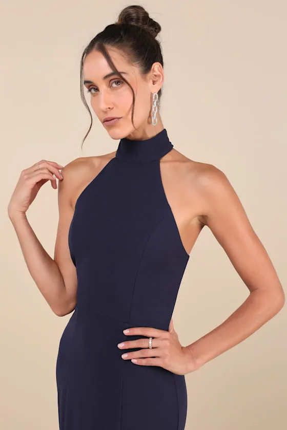 Exceptional Reputation Navy Backless Mermaid Maxi Dress sold by Lulus product image thumbnail 3