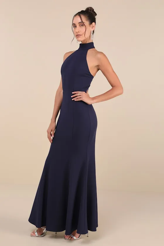 Exceptional Reputation Navy Backless Mermaid Maxi Dress sold by Lulus product image thumbnail 4