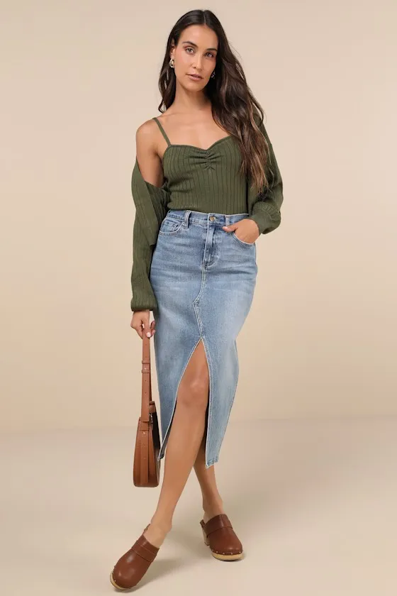 Cutest Duet Olive Green Knit Cami Top and Cardigan Sweater Set sold by Lulus product image thumbnail 2