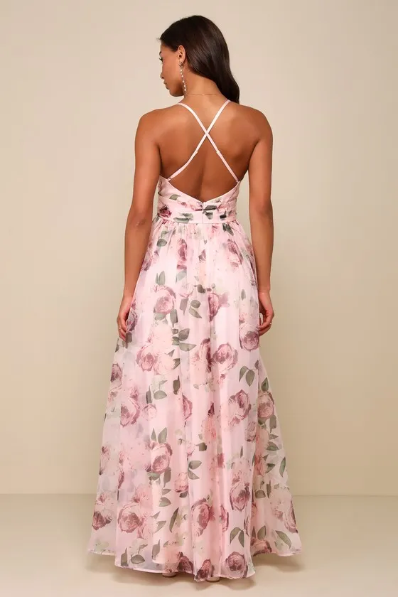 Romance That Wows Blush Floral Print Organza Maxi Dress sold by Lulus product image thumbnail 2