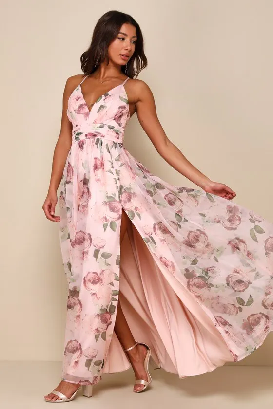 Romance That Wows Blush Floral Print Organza Maxi Dress sold by Lulus product image thumbnail 3