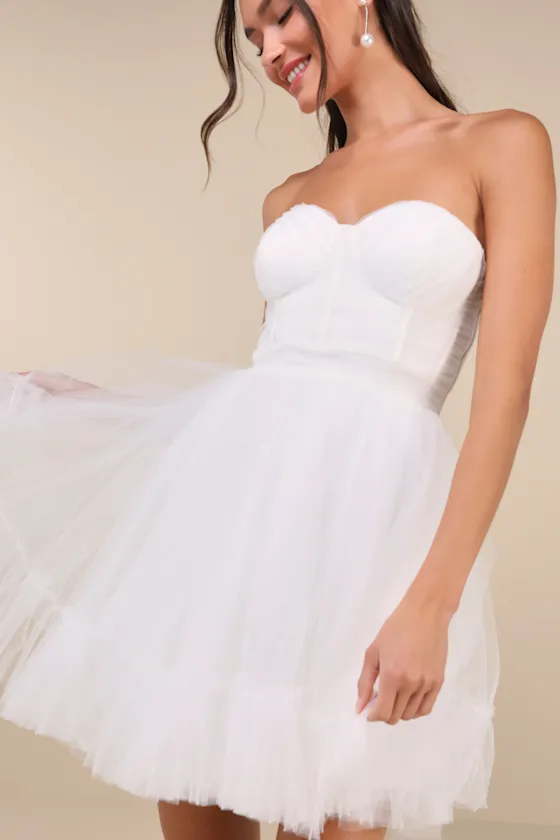 Lovely Flirtation White Tulle Strapless Bustier Mini Dress sold by Lulus product image thumbnail 4