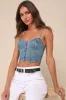 Flirty Daydream Medium Wash Denim Bustier Crop Top sold by Lulus
