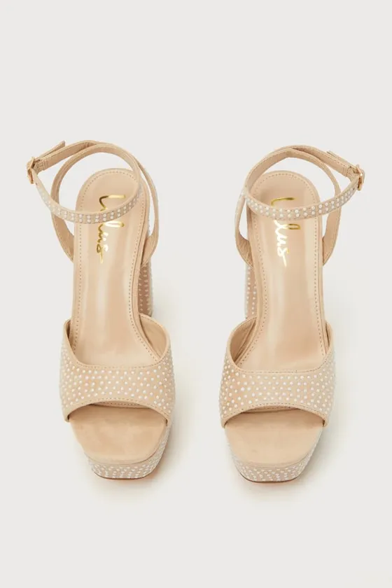 Pearlla Beige Suede Pearl Platform Ankle Strap High Heel Sandals sold by Lulus product image thumbnail 3