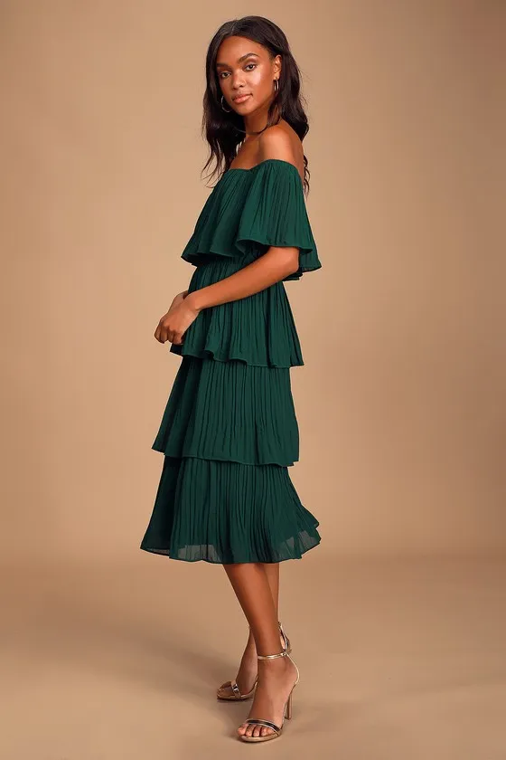 Gala Ready Forest Green Off-the-Shoulder Ruffle Midi Dress sold by Lulus product image thumbnail 2