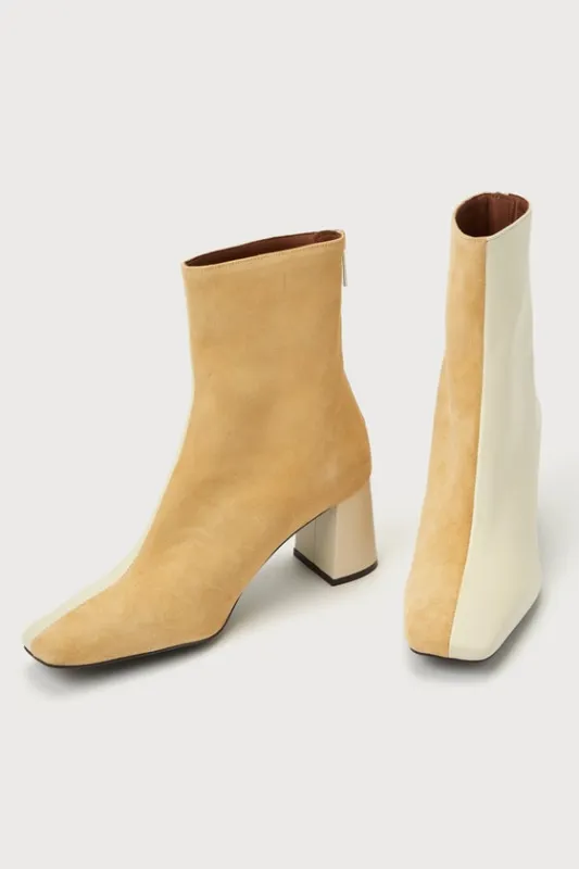 Tabatha Cream Combo Suede Leather Two-Tone Booties sold by Lulus