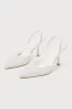 Aldiva White Satin Rhinestone Slingback Pumps sold by Lulus