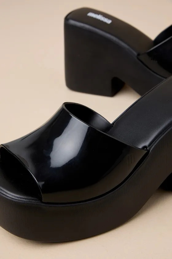Posh Black Vinyl Platform Slide Sandals sold by Lulus product image thumbnail 4