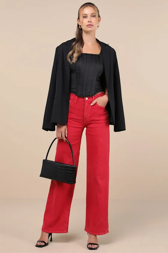 Effortlessly Influential Washed Red High-Rise Wide-Leg Jeans sold by Lulus