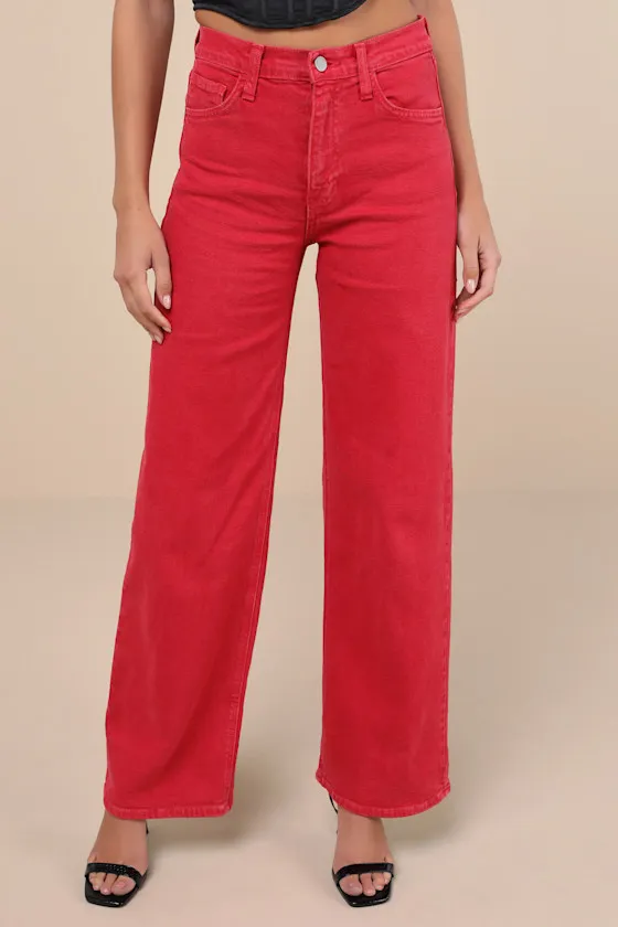 Effortlessly Influential Washed Red High-Rise Wide-Leg Jeans sold by Lulus product image thumbnail 2