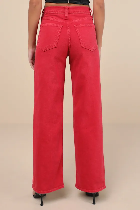 Effortlessly Influential Washed Red High-Rise Wide-Leg Jeans sold by Lulus product image thumbnail 3