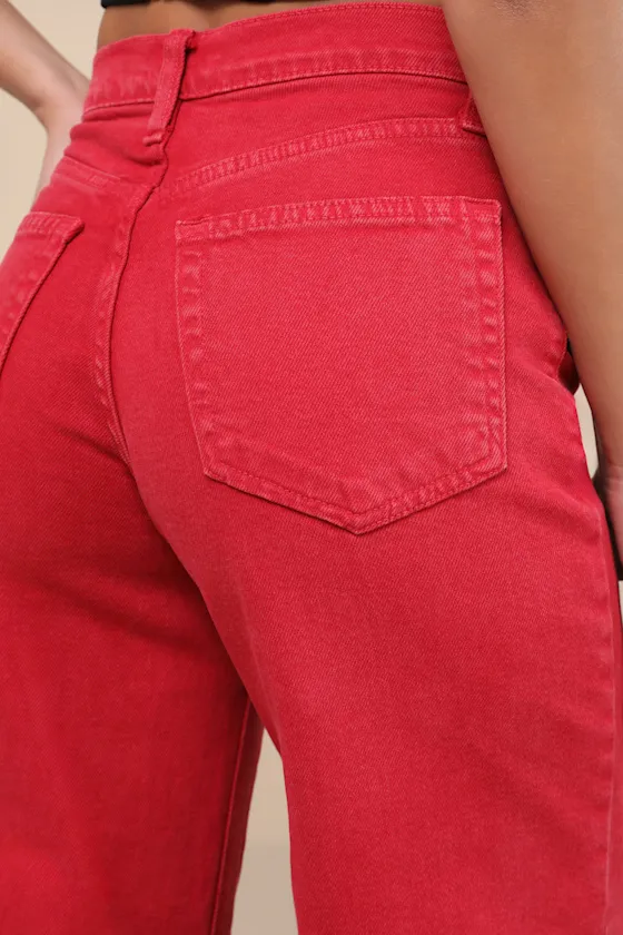 Effortlessly Influential Washed Red High-Rise Wide-Leg Jeans sold by Lulus product image thumbnail 4