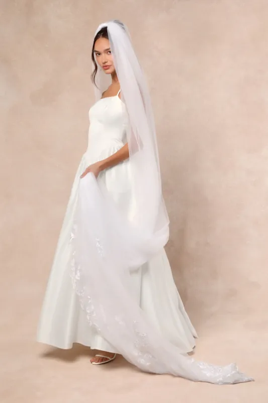 Nima White Mesh Embroidered Long Veil sold by Lulus