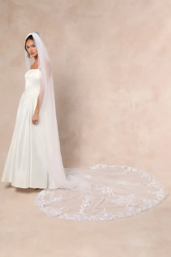 Nima White Mesh Embroidered Long Veil sold by Lulus product image thumbnail 2
