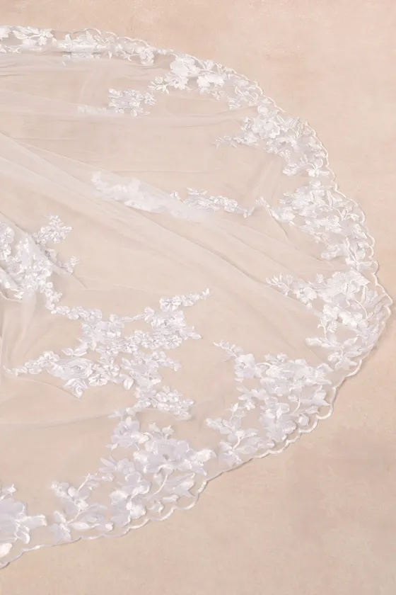 Nima White Mesh Embroidered Long Veil sold by Lulus product image thumbnail 3