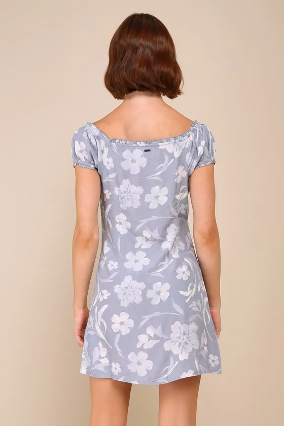 Ellison Slate Blue Floral Ruffled Off-the-Shoulder Mini Dress sold by Lulus product image thumbnail 3