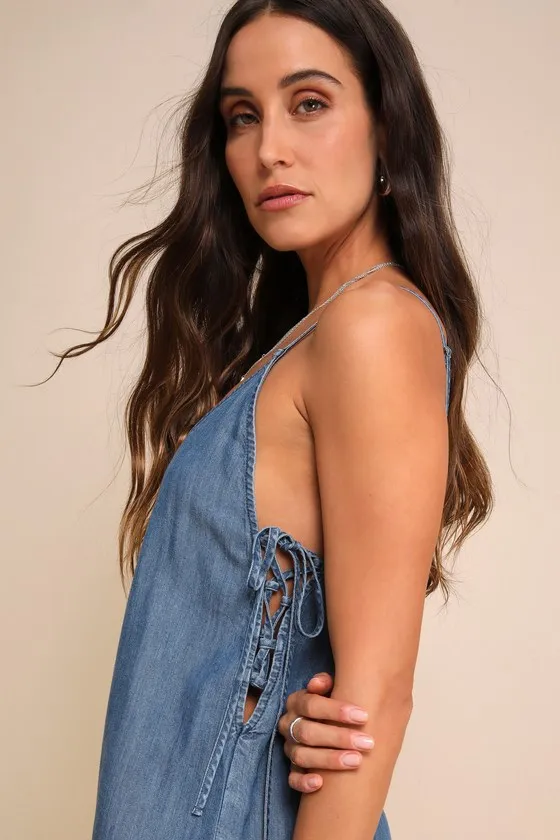 Comfortably Posh Medium Wash Chambray Wide-Leg Jumpsuit sold by Lulus product image thumbnail 3