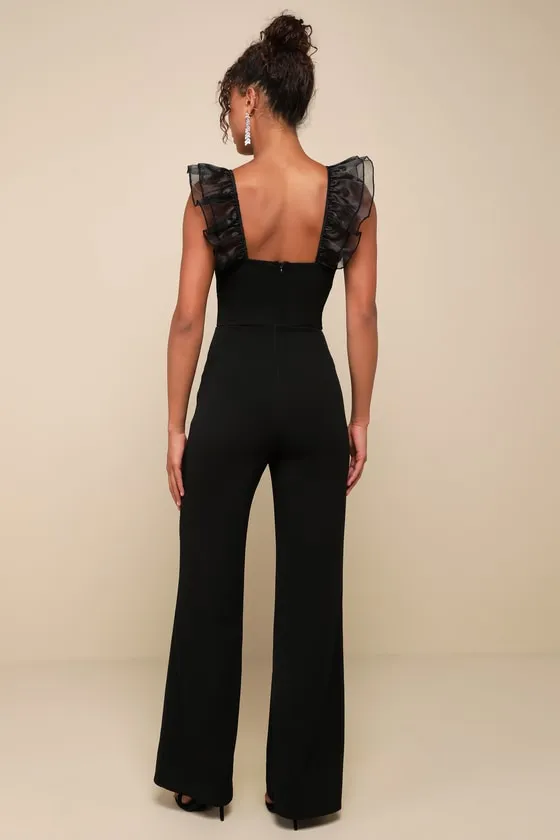 Luxe Position Black Ruffled Wide-Leg Jumpsuit sold by Lulus product image thumbnail 2