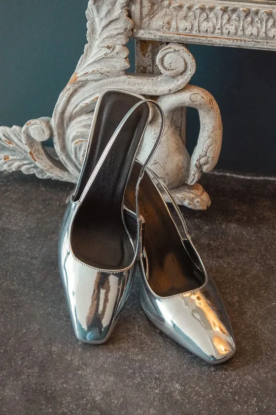 Belinda Silver Chrome Slingback Pumps sold by Lulus