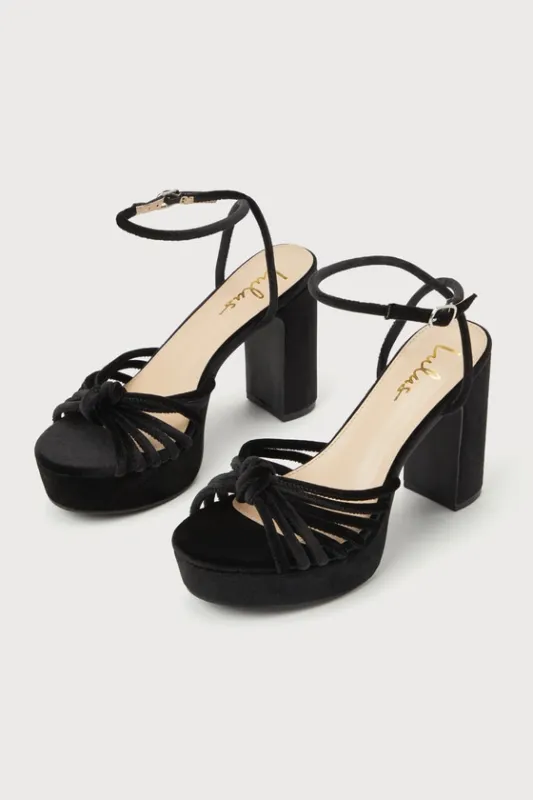 Nikina Black Velvet Strappy Platform High Heel Sandals sold by Lulus