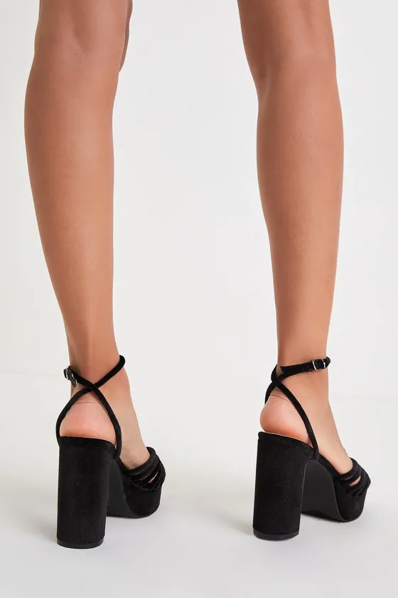 Nikina Black Velvet Strappy Platform High Heel Sandals sold by Lulus product image thumbnail 3