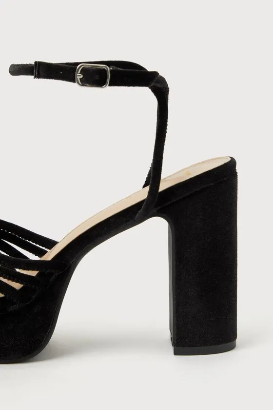 Nikina Black Velvet Strappy Platform High Heel Sandals sold by Lulus product image thumbnail 4