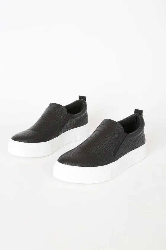 Cassay Black Crocodile-Embossed Platform Slip-On Sneakers sold by Lulus product image thumbnail 2