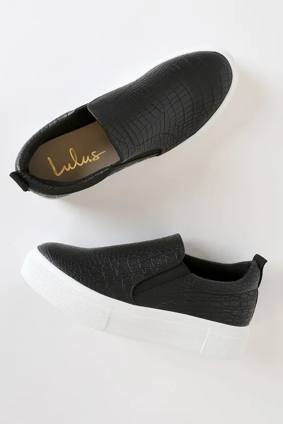 Cassay Black Crocodile-Embossed Platform Slip-On Sneakers sold by Lulus product image thumbnail 3