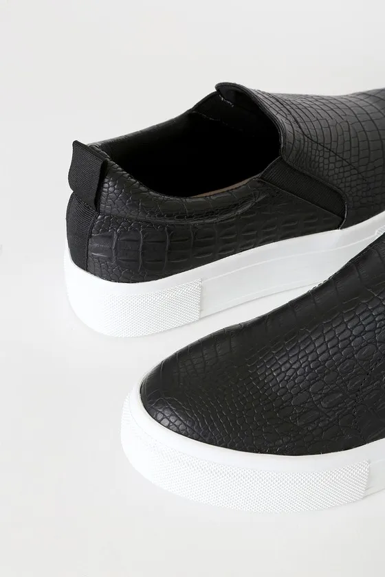 Cassay Black Crocodile-Embossed Platform Slip-On Sneakers sold by Lulus product image thumbnail 4