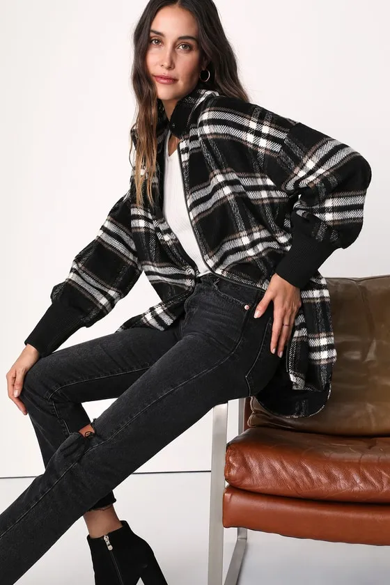 Plaid Times Black Multi Plaid Coat sold by Lulus