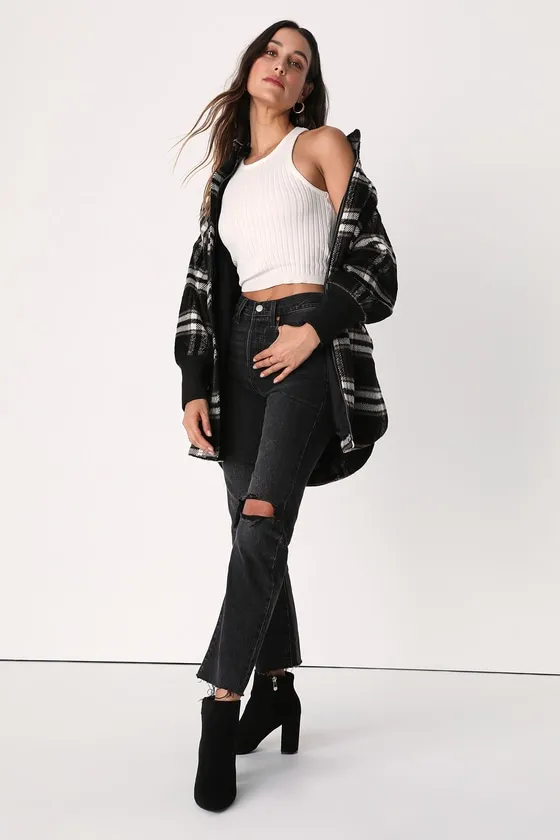 Plaid Times Black Multi Plaid Coat sold by Lulus product image thumbnail 3