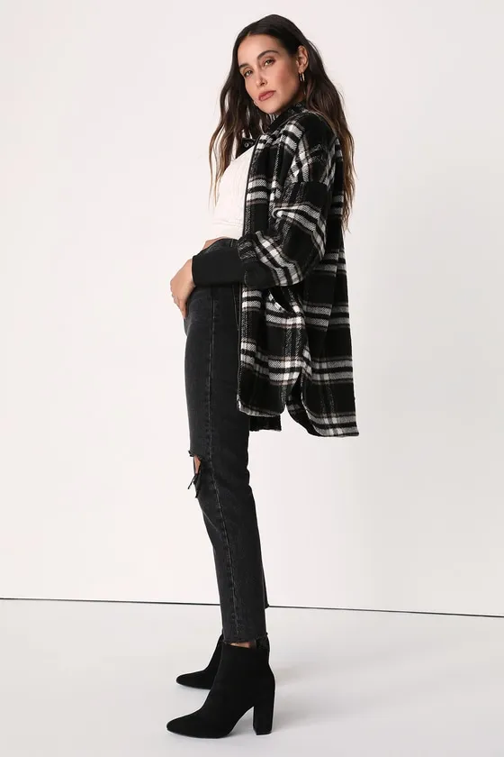 Plaid Times Black Multi Plaid Coat sold by Lulus product image thumbnail 4