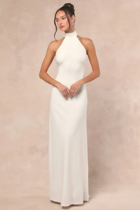 Alaura White Backless Halter Maxi Dress sold by Lulus