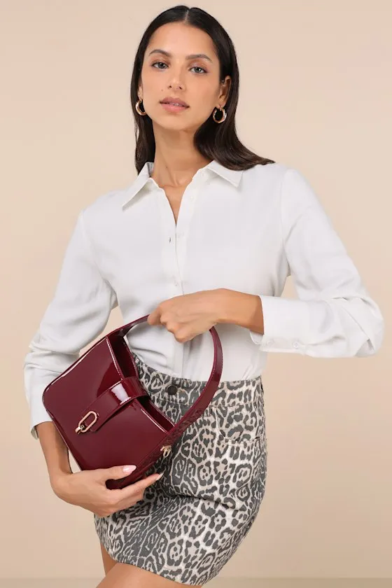 Distinct Perfection Burgundy Patent Handbag sold by Lulus product image thumbnail 3