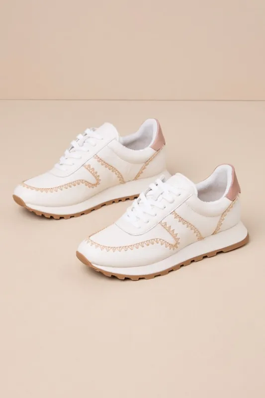 Ayita White Leather Raffia Embroidered Platform Sneakers sold by Lulus