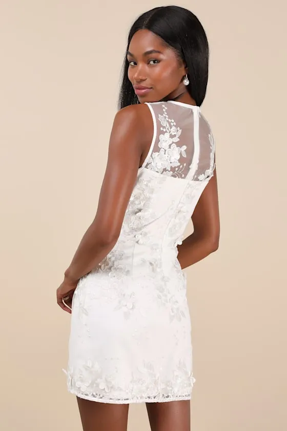 Flowering Perfection White 3D Floral Embroidered Mini Dress sold by Lulus product image thumbnail 3