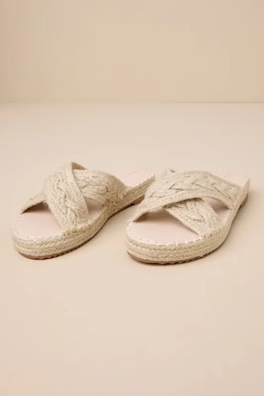 Levie Natural Espadrille Flatform Slide Sandals sold by Lulus