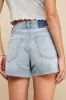 Troublemaker Light Wash Denim Distressed High-Rise Shorts sold by Lulus