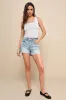Troublemaker Light Wash Denim Distressed High-Rise Shorts sold by Lulus