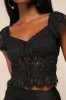 Romantic Sweetness Black Lace Cap Sleeve Tie-Back Crop Top sold by Lulus