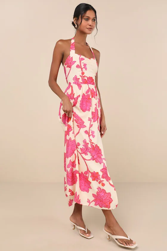 Layton Cream Floral Halter Maxi Dress sold by Lulus