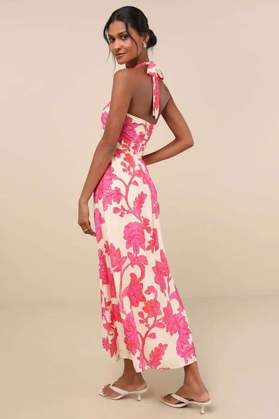 Layton Cream Floral Halter Maxi Dress sold by Lulus product image thumbnail 3